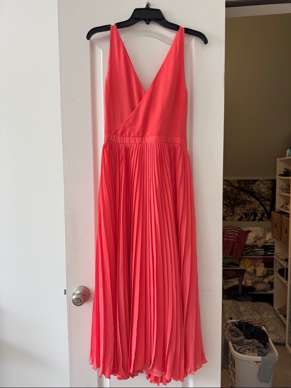 Mango Coral V-Neck Pleated Maxi Dress - Picture 4 of 4